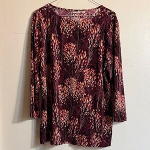 Croft & Barrow Burgundy and Pink Floral Long Sleeve Top